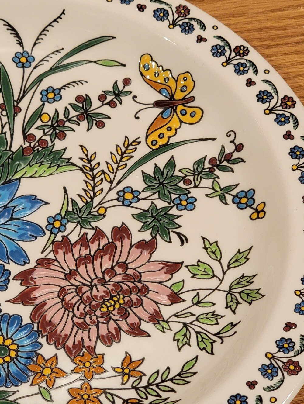 Nassos Rodos Plate Hand Painted Decorative Plate Flowers Butterflies 24 K Gold - Picture 3 of 8